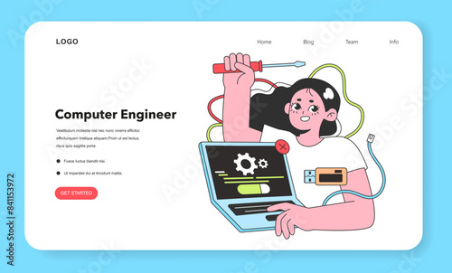 A Computer Engineer diligently troubleshoots and configures hardware, her toolkit at the ready, embodying the problem-solving essence of IT jobs.