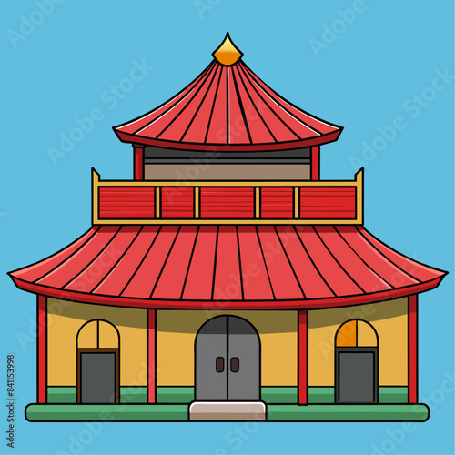 Chinese House cartoon vector clipart Illustration