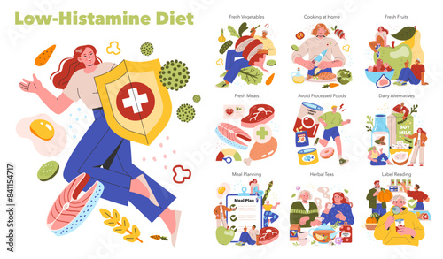 Low Histamine Diet. Flat Vector Illustration