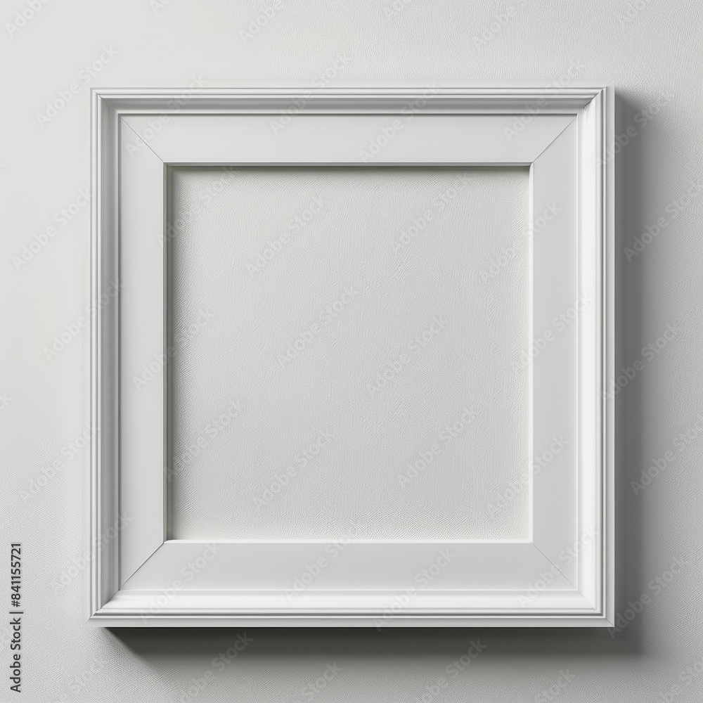A white picture frame with a simple, clean design rests against a plain white wall. The frame is empty, allowing for the viewer to imagine the potential artwork that could be displayed within it A white picture frame with a simple, clean design rests against a plain white wall. The frame is empty, allowing for the viewer to imagine the potential artwork that could be displayed within it