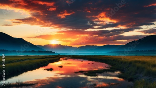 Vibrant Oxbow Double Exposure A Nature Silhouette Homage to Thomas Coles Masterpiece.