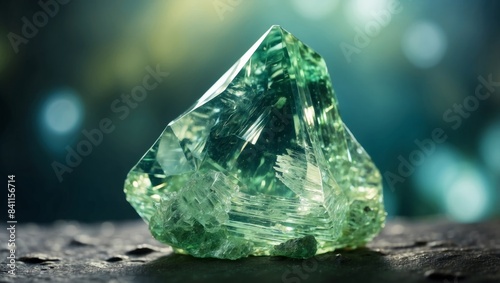 Elegant Hiddenite Gemstone A Dazzling Double Exposure Silhouette of a Rare and Valuable Natural Wonder. photo