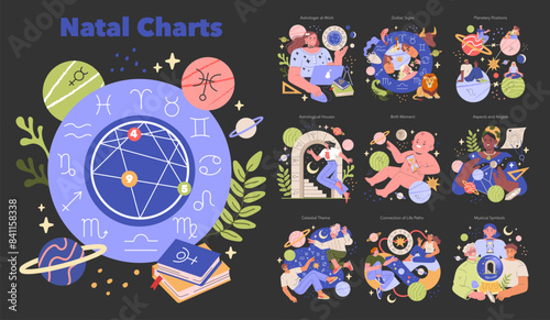 Natal Charts. Flat Vector Illustration