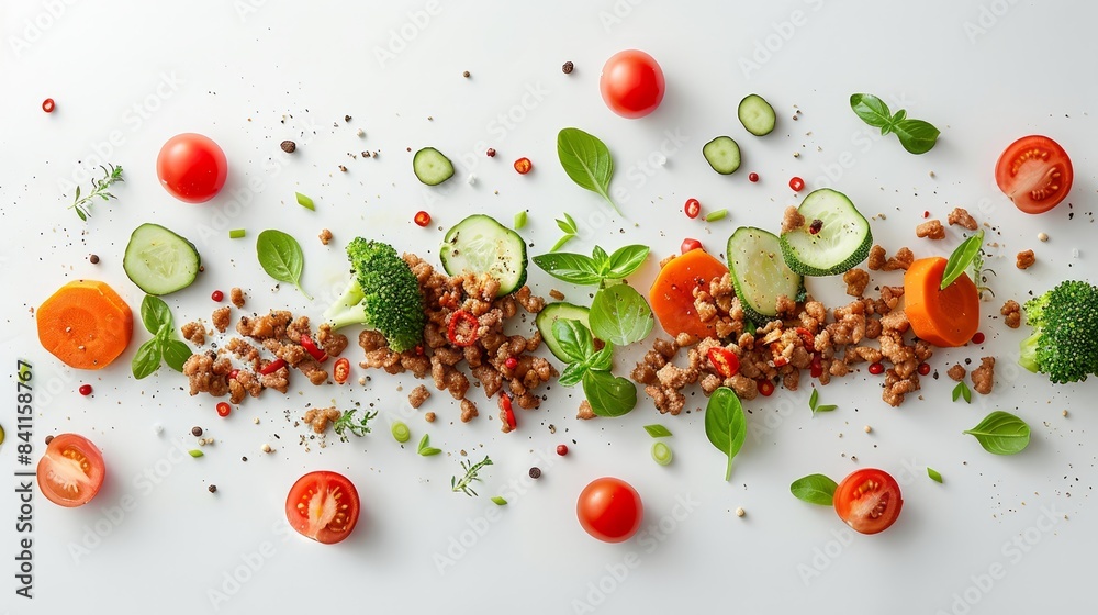 Fresh vegetable salad with vibrant ingredients on a white background Fresh vegetable salad with vibrant ingredients on a white background