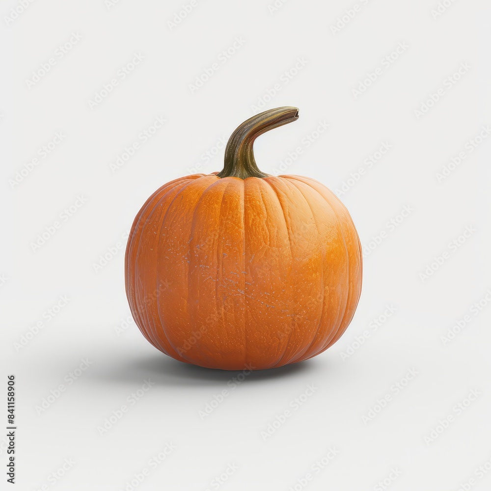 A single orange pumpkin sits on a white background A single orange pumpkin sits on a white background