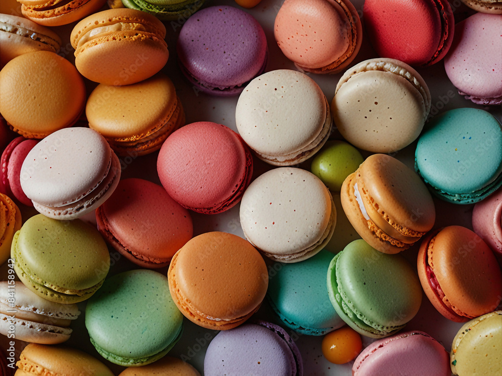 Obraz premium Brightly colored macarons arranged side by side