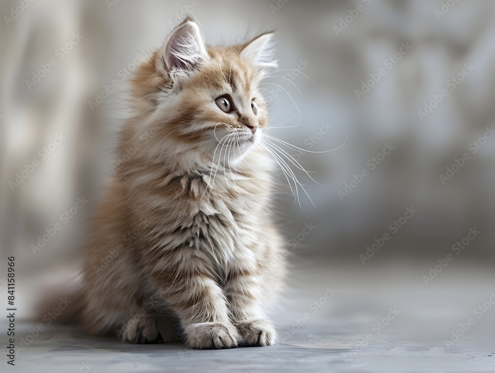 Cute and Fluffy Persian Kitten Sitting in a Pastel Gray Backdrop Cute and Fluffy Persian Kitten Sitting in a Pastel Gray Backdrop