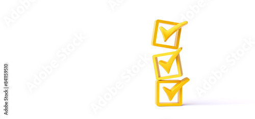 Check mark icon stacked on white background. checklist survey concept, and evaluation Accreditation, quality assurance. with copy space and business design.