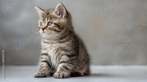 Adorable Exotic Shorthair Kitten Sitting on a Pastel Gray Background