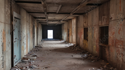 Ghostly Shelter: Abandoned War Bunker with Rusted Air Vents and Dark Corridors, Generative AI