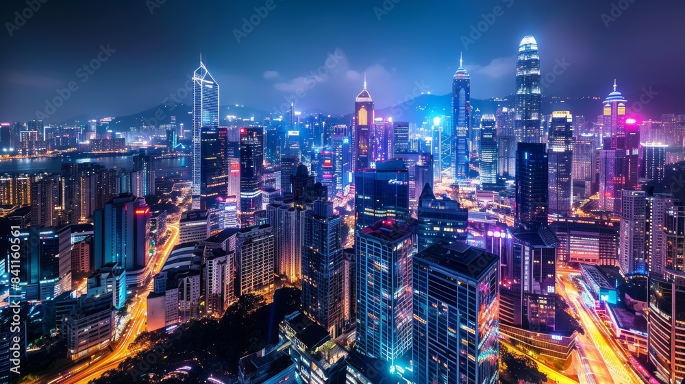 Nighttime View of Hong Kongs Skyline With Illuminated Buildings and Traffic Nighttime View of Hong Kongs Skyline With Illuminated Buildings and Traffic