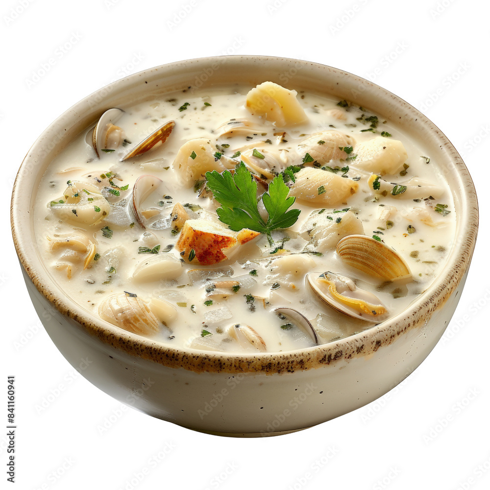 Delicious creamy clam chowder in a rustic bowl, garnished with fresh herbs, perfect for a comforting meal at any time of the year. Delicious creamy clam chowder in a rustic bowl, garnished with fresh herbs, perfect for a comforting meal at any time of the year.