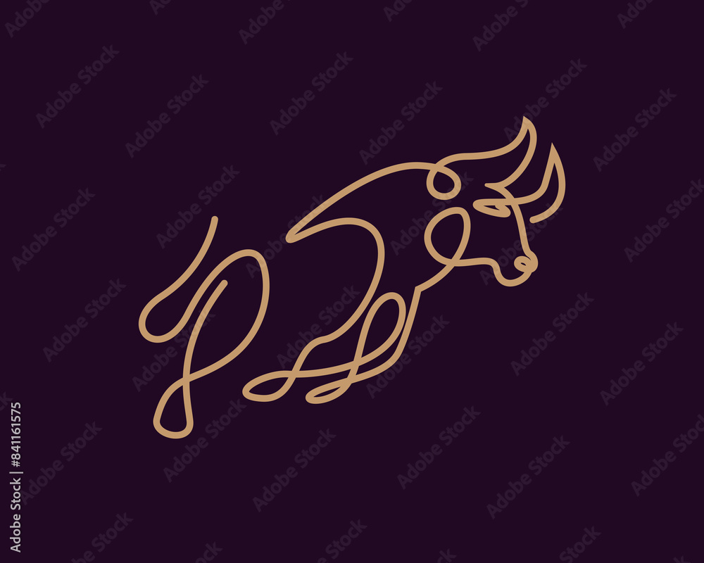 mono line style bull run jump art design template illustration mono line style bull run jump art design template illustration