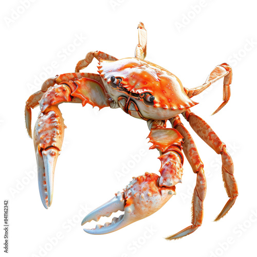 A vibrant orange crab with large claws, isolated on a white background. photo