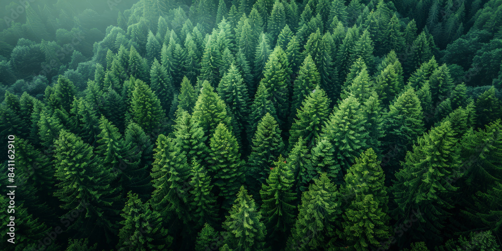 Aerial view of dense green forest with tall evergreen trees, lush foliage, and vibrant greenery showcasing the beauty of natural wilderness. Aerial view of dense green forest with tall evergreen trees, lush foliage, and vibrant greenery showcasing the beauty of natural wilderness.