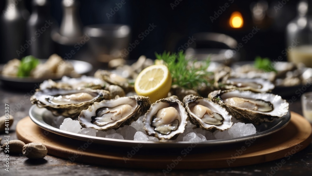 Fototapeta premium Fresh Oysters in Sleek Kitchen An Invitation to Gourmet Luxury and Health.