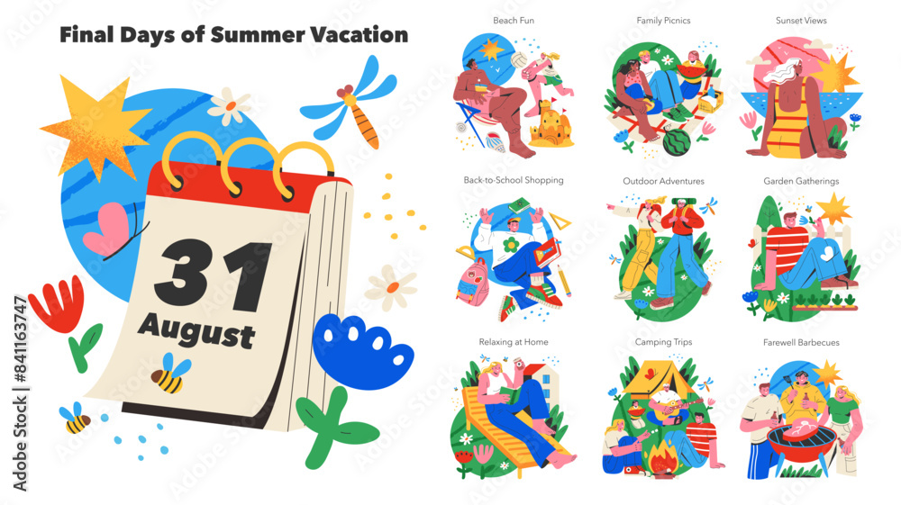 Final Days Summer Vacation. Flat Vector Illustration Final Days Summer Vacation. Flat Vector Illustration