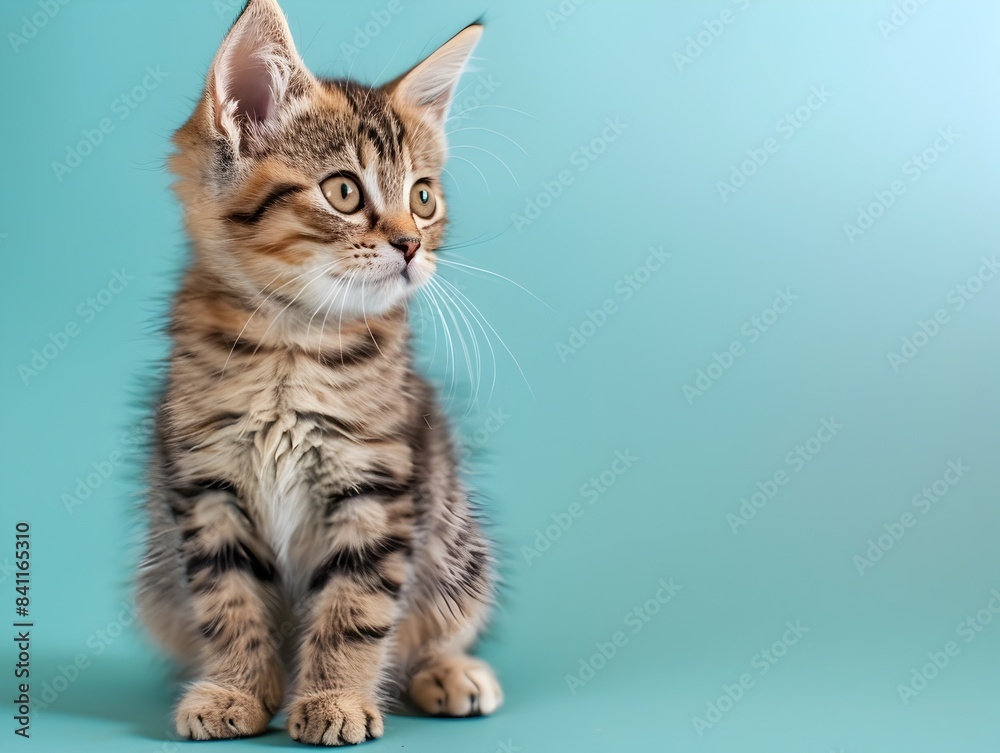 Cute Exotic Shorthair Kitten Sitting on Pastel Blue Background