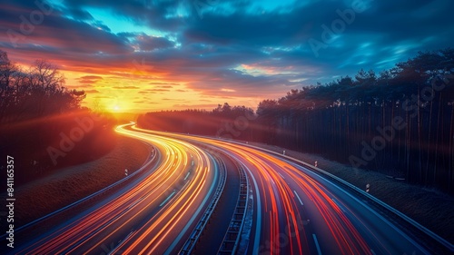 Night Traffic on Urban Highway with Light Trails and Vibrant Colors Captured in Long Exposure Time Lapse Featuring Dynamic Movement and City Lights © Mark