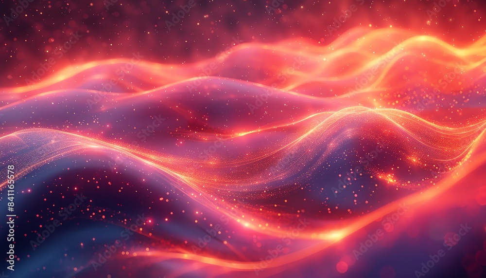 Abstract red and blue glowing waves with sparkling particles. Abstract red and blue glowing waves with sparkling particles.