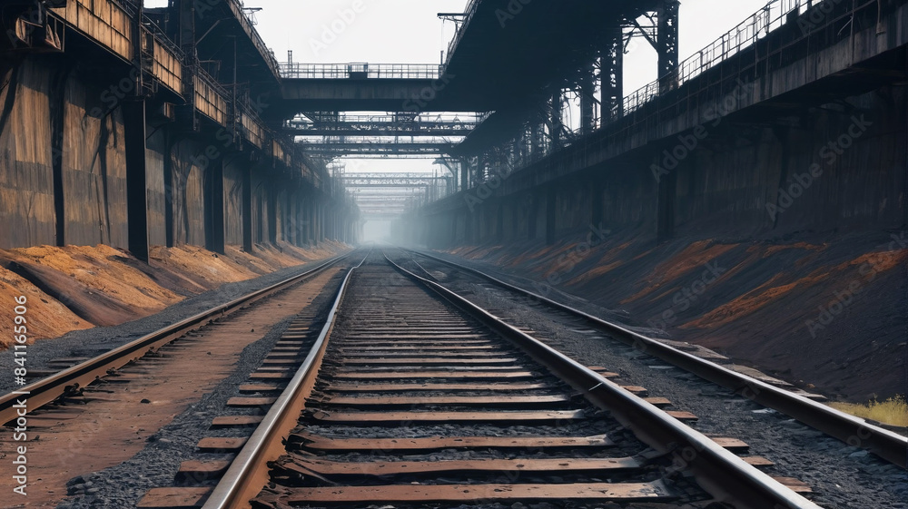 Eerie Silence: Vacant Coal Mines with Rusting Tracks and Empty Corridors, Generative AI Eerie Silence: Vacant Coal Mines with Rusting Tracks and Empty Corridors, Generative AI