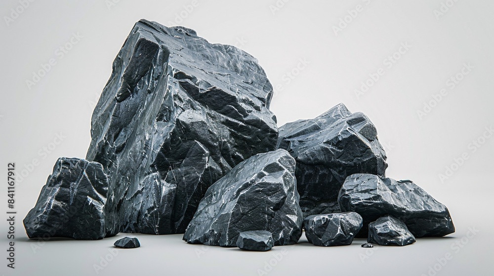 3D mountain rocks: authentic dark boulders of varying sizes. Textured geological stones with lifelike features, perfect for design elements on a blank background. 3D mountain rocks: authentic dark boulders of varying sizes. Textured geological stones with lifelike features, perfect for design elements on a blank background.
