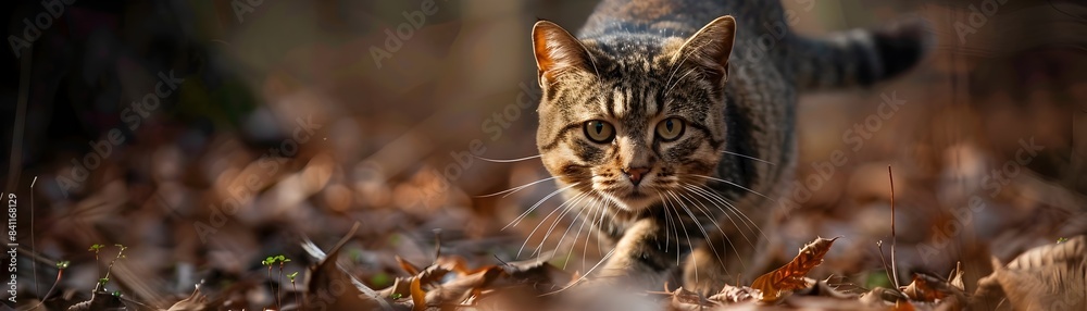 Feral Cat Stalking Prey with Fierce Determination in the Wild Feral Cat Stalking Prey with Fierce Determination in the Wild