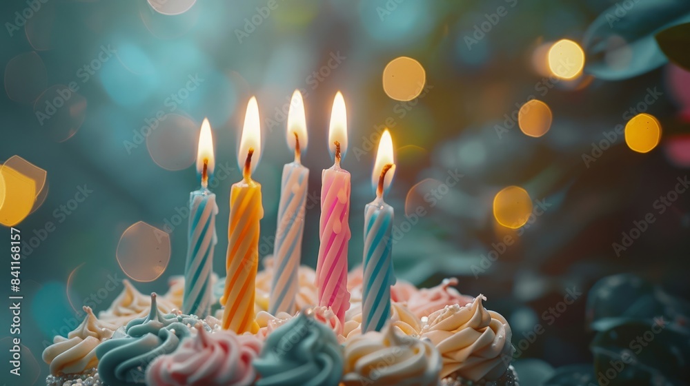 Colorful birthday candles on a festive cake Colorful birthday candles on a festive cake