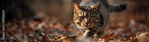 Feral Cat Stalking Prey with Fierce Determination in the Wild