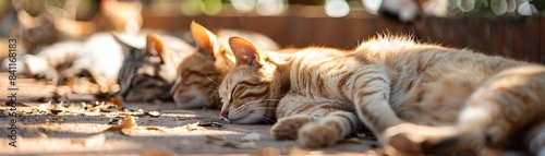 Cats Lounging in Serene Par...