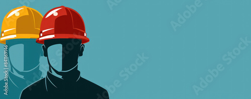 Wallpaper Mural Two men wearing hard hats are standing in front of a blue background. Concept of safety and protection, as the men are wearing helmets, which are commonly associated with construction Torontodigital.ca