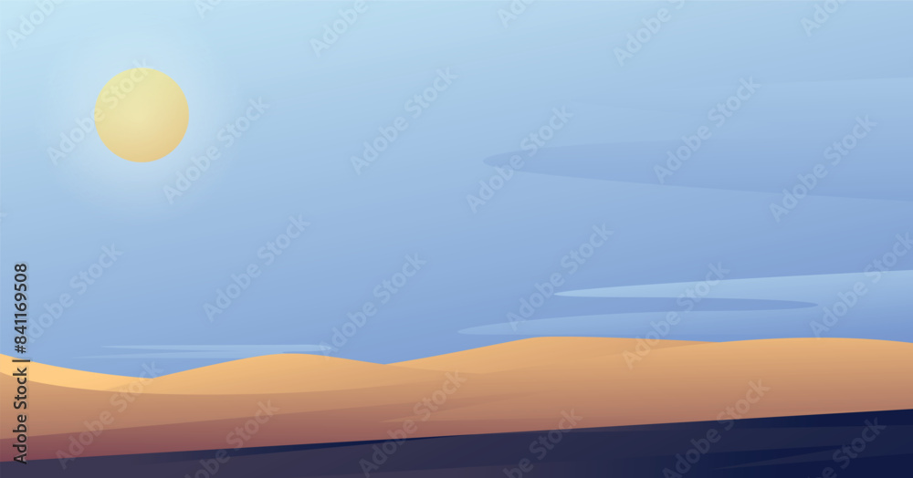 Desert landscape vector illustration. sand dunes view Desert landscape vector illustration. sand dunes view