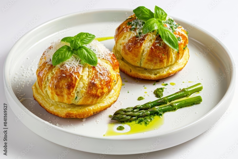 Tasty Asparagus and Cheese Popover with Spicy Herb Oil