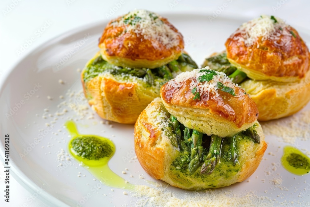 Appetizing Asparagus and Cheese Popover with Spicy Herb Oil Appetizing Asparagus and Cheese Popover with Spicy Herb Oil