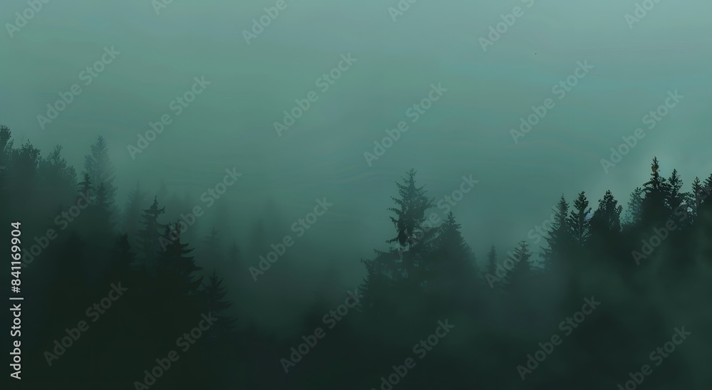 Dark Green Forest Foggy Minimalist Illustration Dark Green Forest Foggy Minimalist Illustration