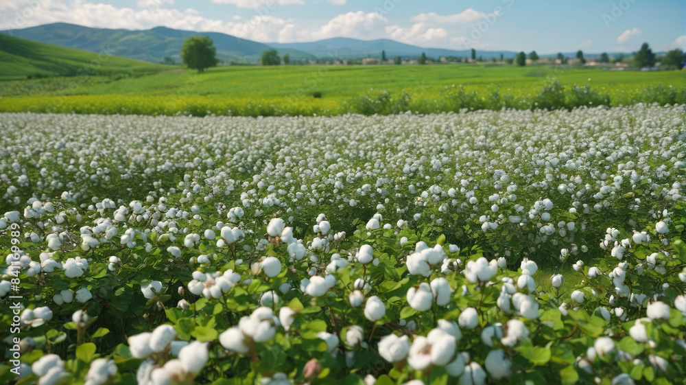 Cotton Blossoms: Beautiful Flowers Adorning the Lush Green Fields, Generative AI Cotton Blossoms: Beautiful Flowers Adorning the Lush Green Fields, Generative AI