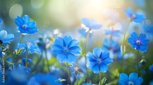 Beautiful blue wildflowers in nature outdoors with soft focus and bokeh. Floral summer spring background © master graphics 
