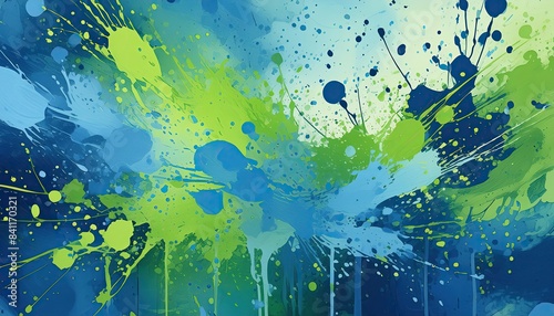 Abstract Artwork with Green Paint Splashes Background