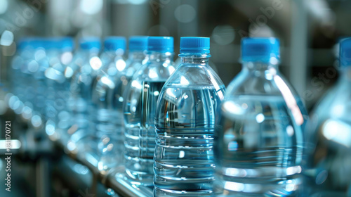 High-Tech Manufacturing Plant Bottling Purified Water in Hygienic Plastic Containers