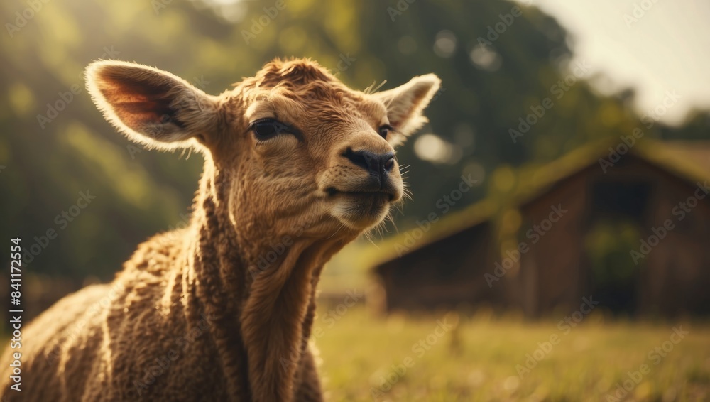 Obraz premium Dabbing Animals Delight in a Sunlit Farm Ambiance on a.