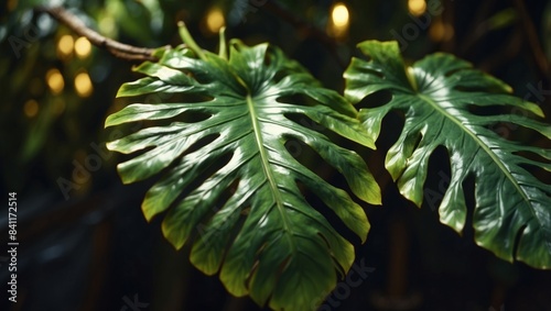 Artisanal Craftsmanship Illuminated Tropical Leaves Design in HandDrawn Workshop Style.