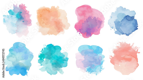 Set of watercolor circles brash multicolored. watercolor on white background. This is watercolor splash. It is drawn by hand transparent background.	