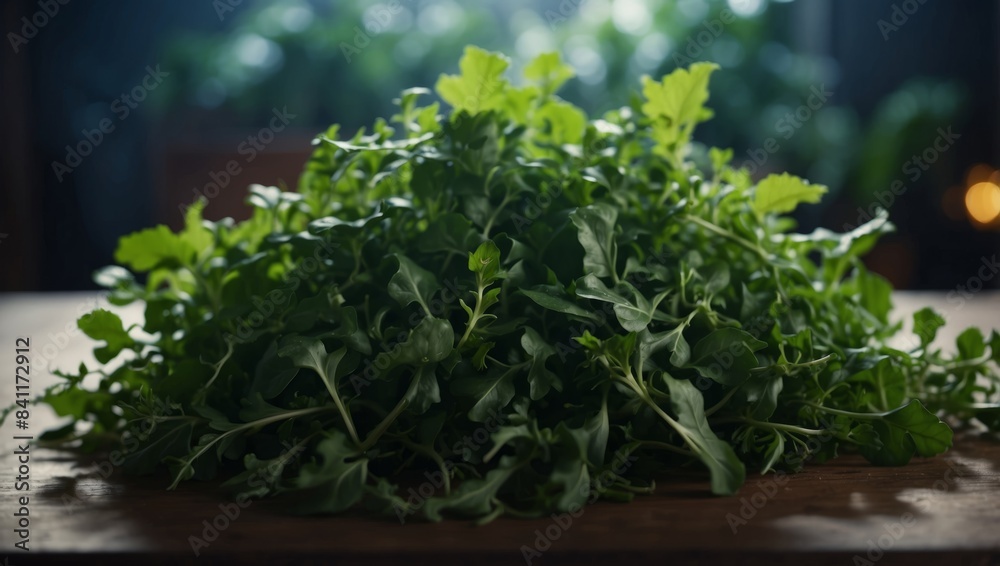 Aromatic Arugula Leaves Bask in Double Exposure Silhouette with Fresh Salads. Aromatic Arugula Leaves Bask in Double Exposure Silhouette with Fresh Salads.