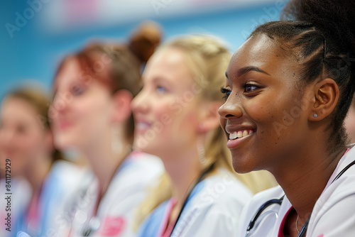 Group of student nurses immersed in training at college