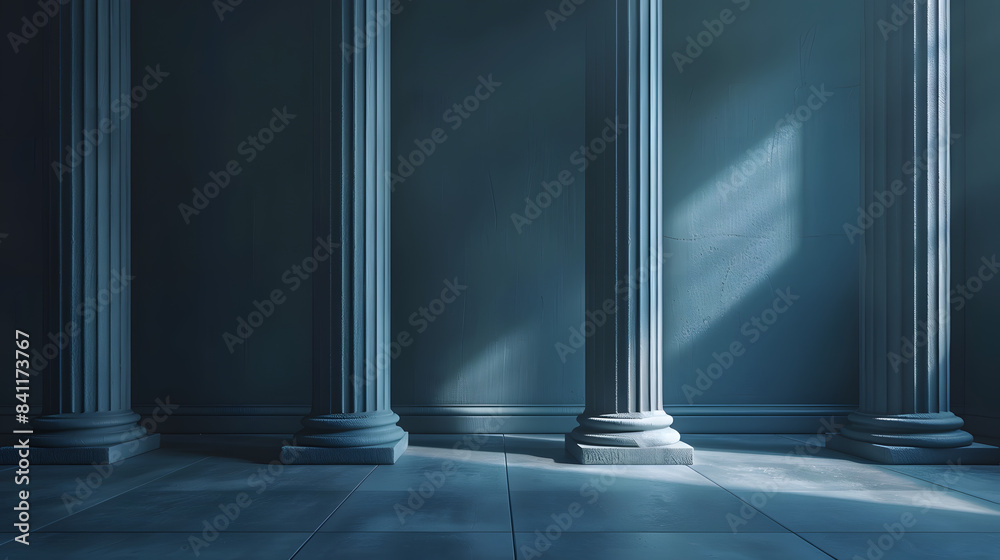 Beautiful gray-blue empty wall with columns with lateral lighting. Minimalistic background for product presentation Beautiful gray-blue empty wall with columns with lateral lighting. Minimalistic background for product presentation