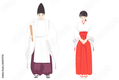 神主さんと巫女さんのイラスト