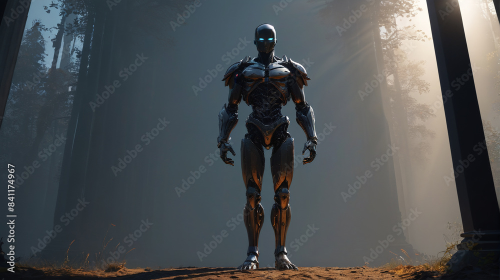 Naklejka premium Good Conquers Evil: Virtue Standing Tall, Shadows Dissipating in Its Wake, Generative AI