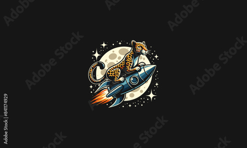 cheetah riding rocket vector logo design