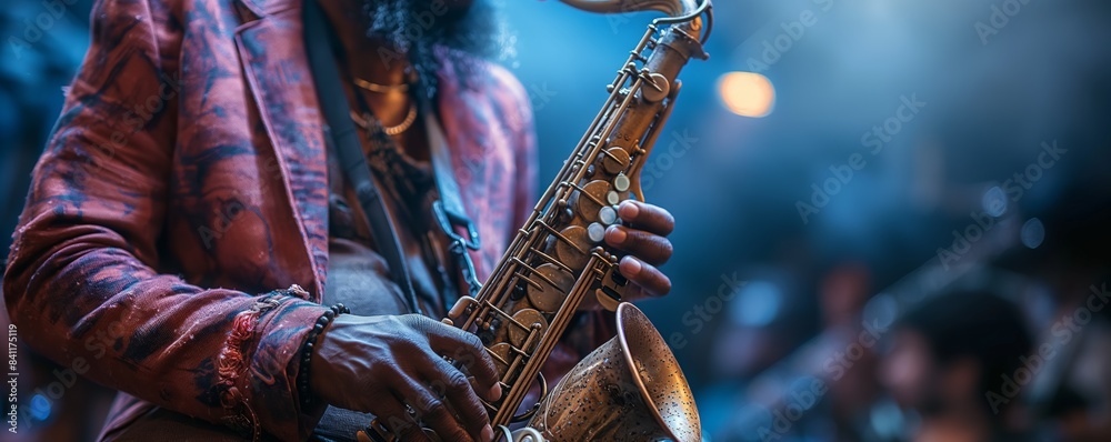 Obraz premium Saxophonist in action during concert