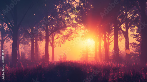 Beautiful Natural Forest Dawn Background